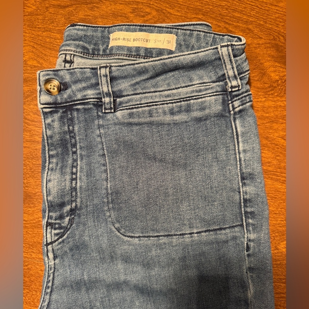 Pilcro and the Letterpress Button-Accent Blue Flare Jeans - Picture 2 of 11